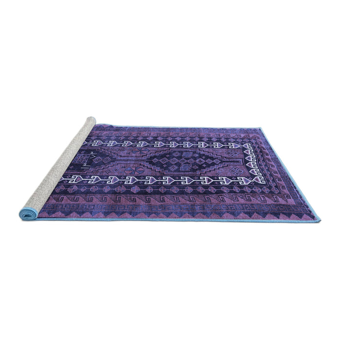 Sideview of Machine Washable Persian Blue Traditional Rug, wshtr308blu