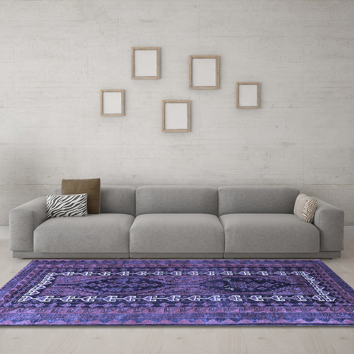 Machine Washable Persian Blue Traditional Rug in a Living Room, wshtr308blu