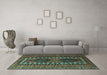 Machine Washable Persian Turquoise Traditional Area Rugs in a Living Room,, wshtr308turq