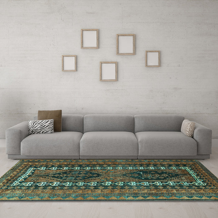 Machine Washable Persian Turquoise Traditional Area Rugs in a Living Room,, wshtr308turq