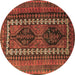 Round Persian Brown Traditional Rug, tr308brn