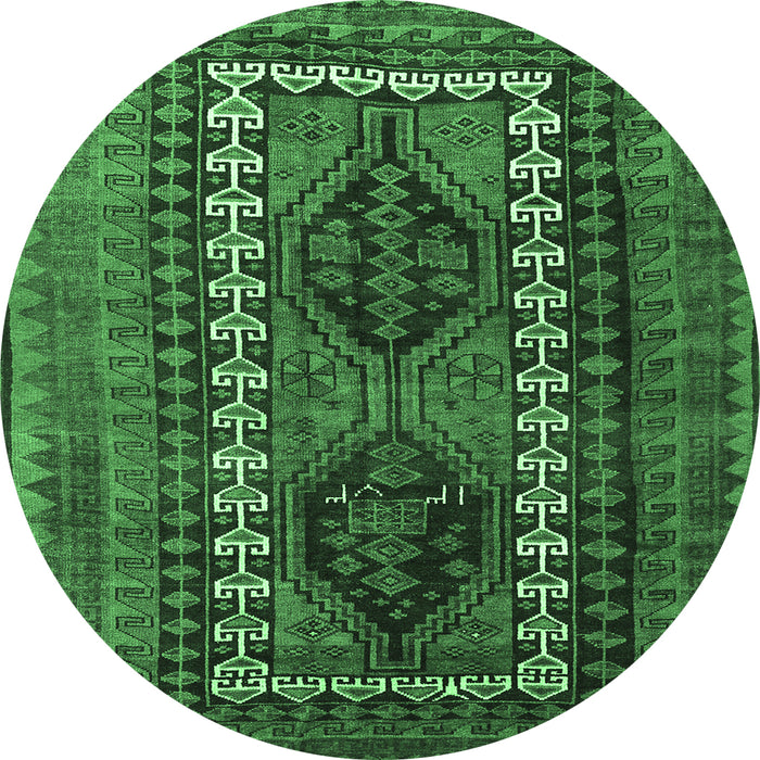 Round Persian Emerald Green Traditional Rug, tr308emgrn