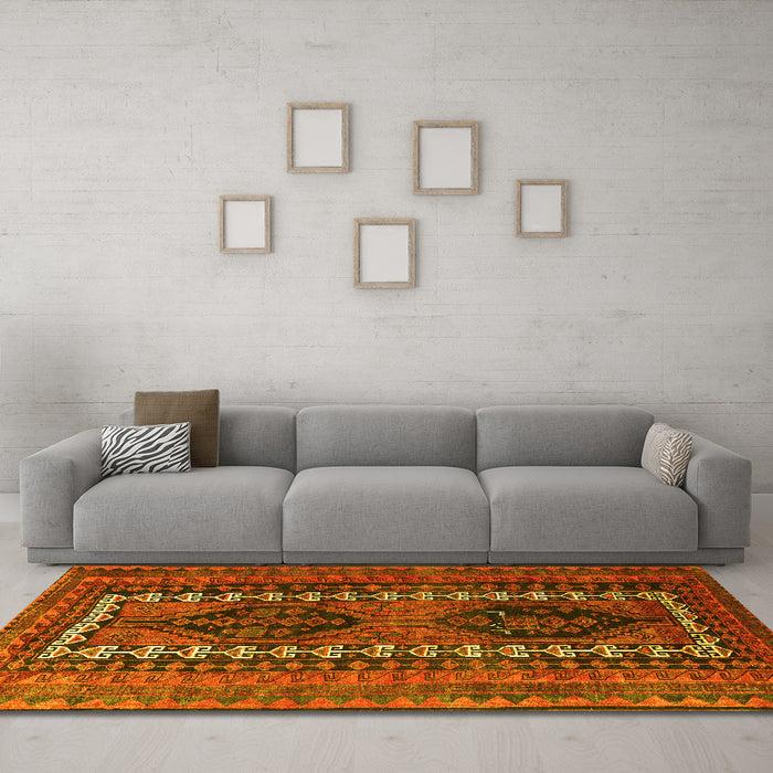 Machine Washable Persian Yellow Traditional Rug in a Living Room, wshtr308yw
