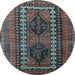 Round Machine Washable Persian Light Blue Traditional Rug, wshtr308lblu