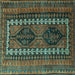 Square Machine Washable Persian Turquoise Traditional Area Rugs, wshtr308turq