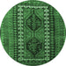 Round Machine Washable Persian Emerald Green Traditional Area Rugs, wshtr308emgrn