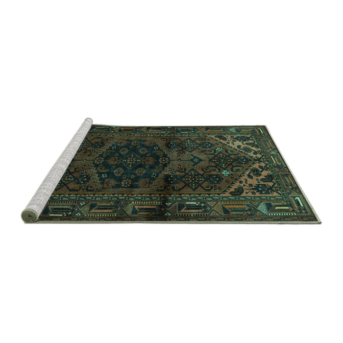 Sideview of Machine Washable Persian Turquoise Traditional Area Rugs, wshtr3090turq