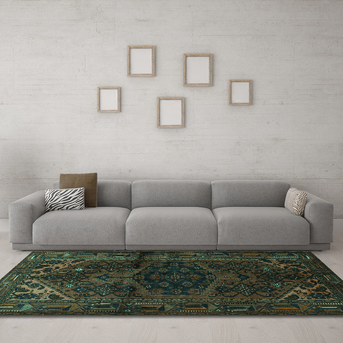 Machine Washable Persian Turquoise Traditional Area Rugs in a Living Room,, wshtr3090turq