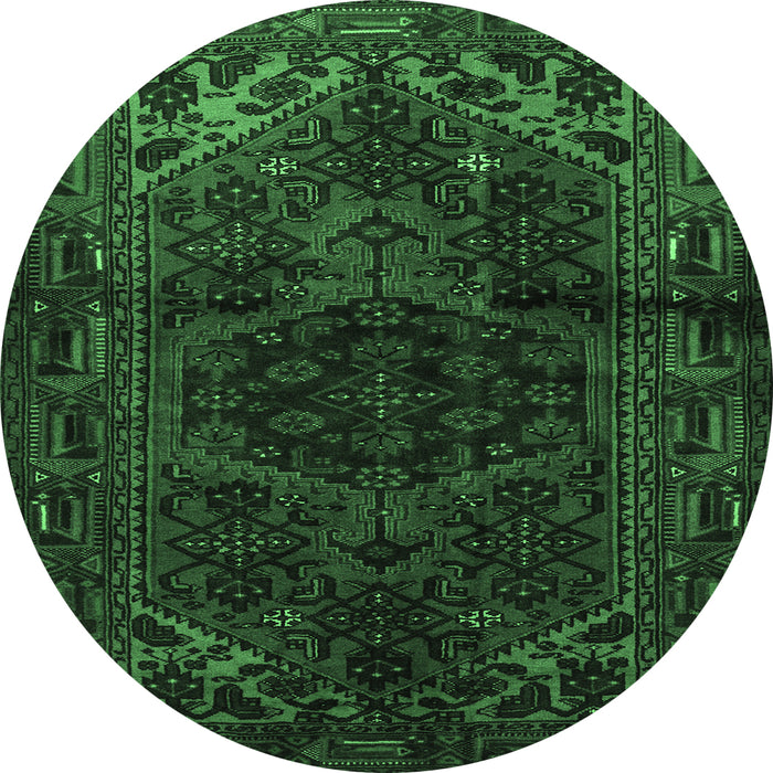 Round Machine Washable Persian Emerald Green Traditional Area Rugs, wshtr3090emgrn