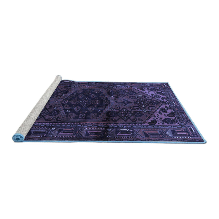 Sideview of Machine Washable Persian Blue Traditional Rug, wshtr3090blu