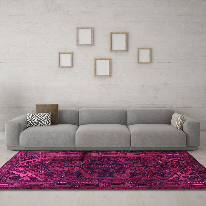 Machine Washable Persian Pink Traditional Rug in a Living Room, wshtr3090pnk