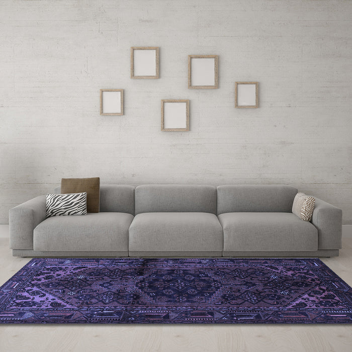 Machine Washable Persian Blue Traditional Rug in a Living Room, wshtr3090blu