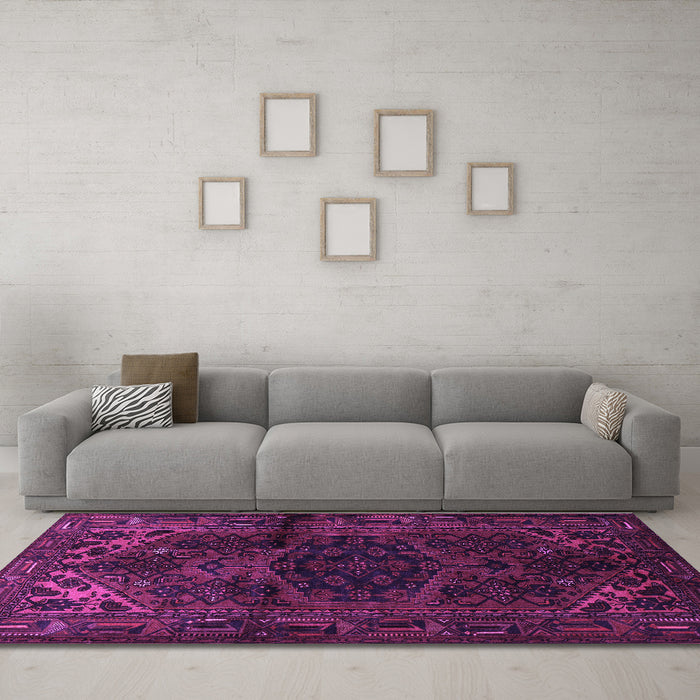 Machine Washable Persian Purple Traditional Area Rugs in a Living Room, wshtr3090pur