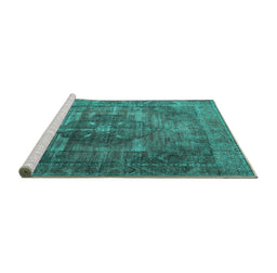 Sideview of Machine Washable Persian Turquoise Traditional Area Rugs, wshtr3091turq