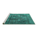 Sideview of Machine Washable Persian Turquoise Traditional Area Rugs, wshtr3091turq