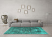 Machine Washable Persian Turquoise Traditional Area Rugs in a Living Room,, wshtr3091turq
