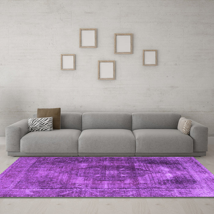 Machine Washable Persian Purple Traditional Area Rugs in a Living Room, wshtr3091pur