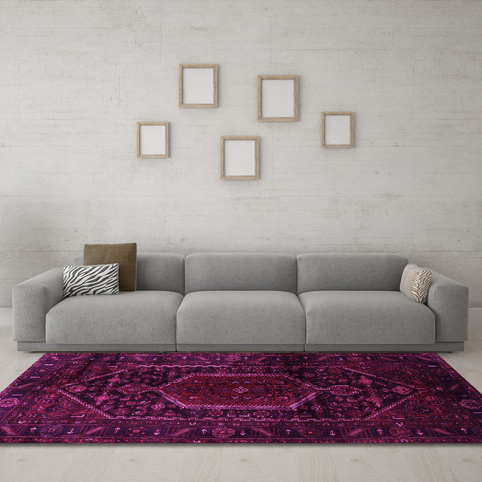 Machine Washable Persian Pink Traditional Rug in a Living Room, wshtr3092pnk