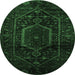 Round Machine Washable Persian Emerald Green Traditional Area Rugs, wshtr3092emgrn