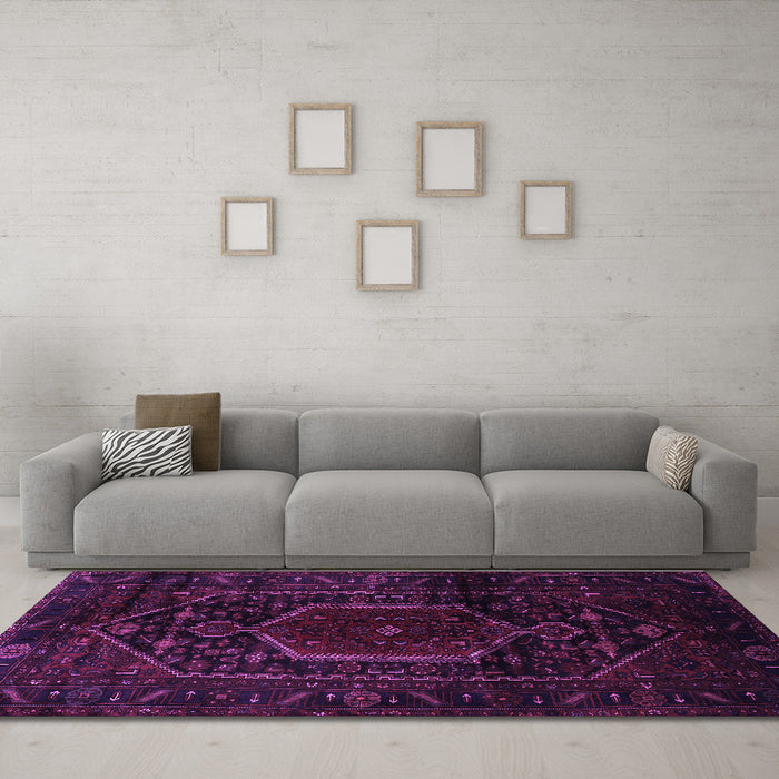 Machine Washable Persian Purple Traditional Area Rugs in a Living Room, wshtr3092pur