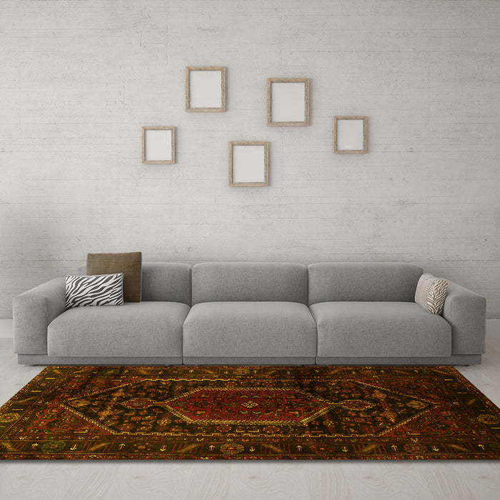 Machine Washable Persian Yellow Traditional Rug in a Living Room, wshtr3092yw
