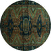 Round Machine Washable Persian Turquoise Traditional Area Rugs, wshtr3093turq