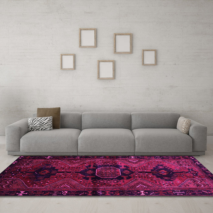 Machine Washable Persian Pink Traditional Rug in a Living Room, wshtr3093pnk