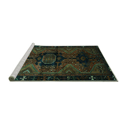 Sideview of Machine Washable Persian Turquoise Traditional Area Rugs, wshtr3093turq