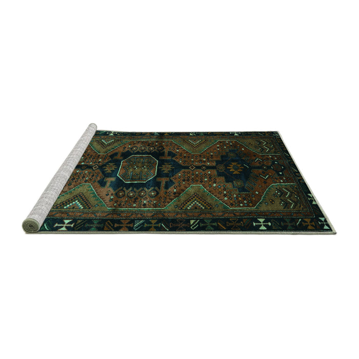 Sideview of Machine Washable Persian Turquoise Traditional Area Rugs, wshtr3093turq