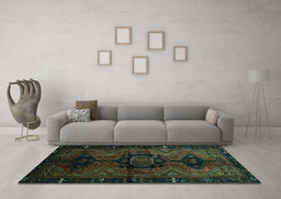 Machine Washable Persian Turquoise Traditional Area Rugs in a Living Room,, wshtr3093turq