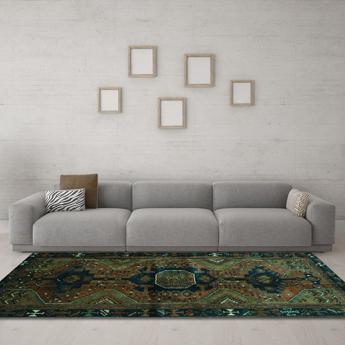 Machine Washable Persian Turquoise Traditional Area Rugs in a Living Room,, wshtr3093turq