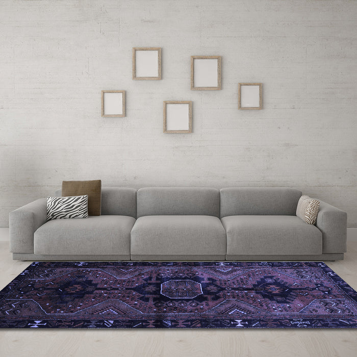 Machine Washable Persian Blue Traditional Rug in a Living Room, wshtr3093blu