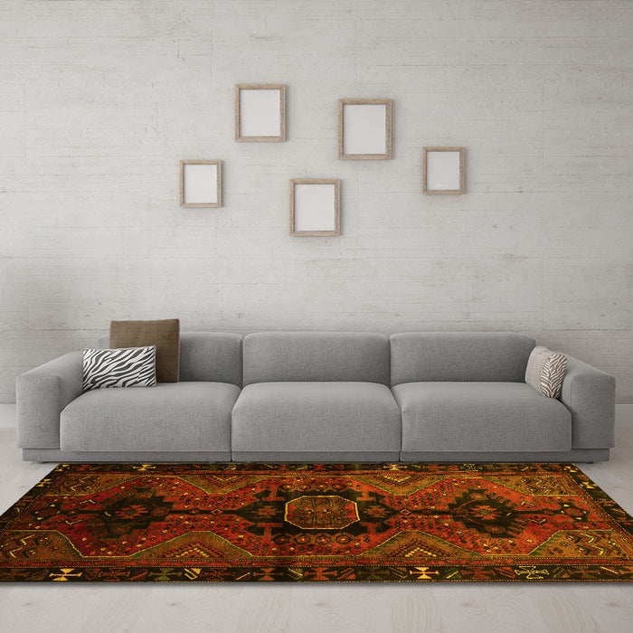 Machine Washable Persian Yellow Traditional Rug in a Living Room, wshtr3093yw