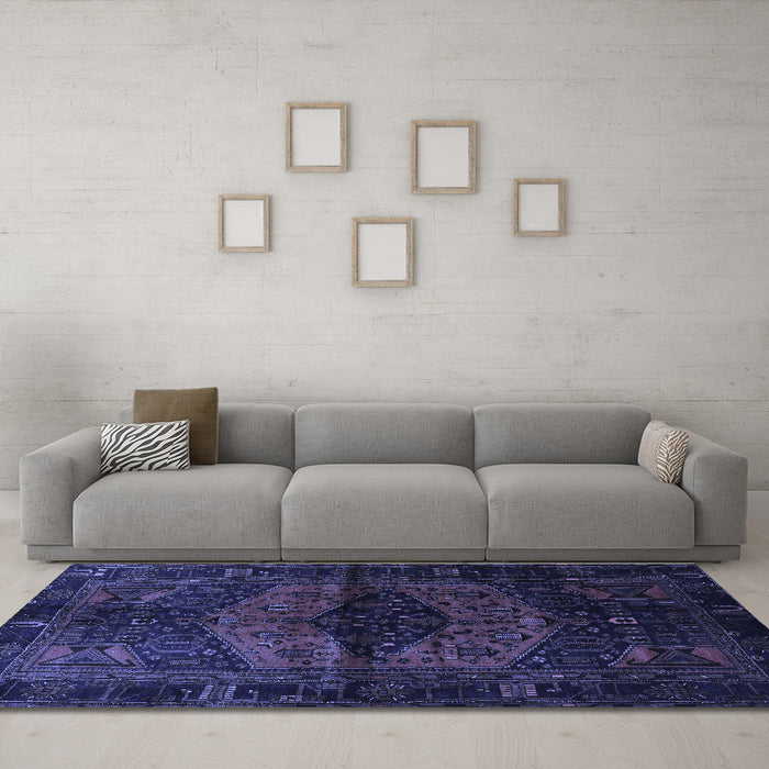 Machine Washable Persian Blue Traditional Rug in a Living Room, wshtr3094blu