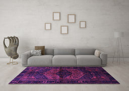 Machine Washable Persian Purple Traditional Area Rugs in a Living Room, wshtr3094pur