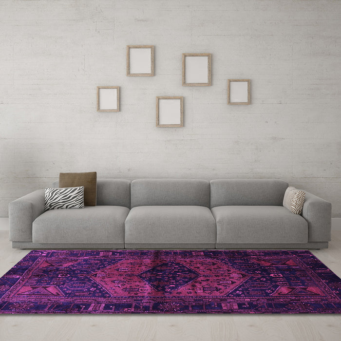 Machine Washable Persian Purple Traditional Area Rugs in a Living Room, wshtr3094pur