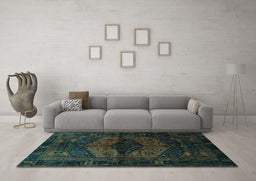 Machine Washable Persian Turquoise Traditional Area Rugs in a Living Room,, wshtr3094turq