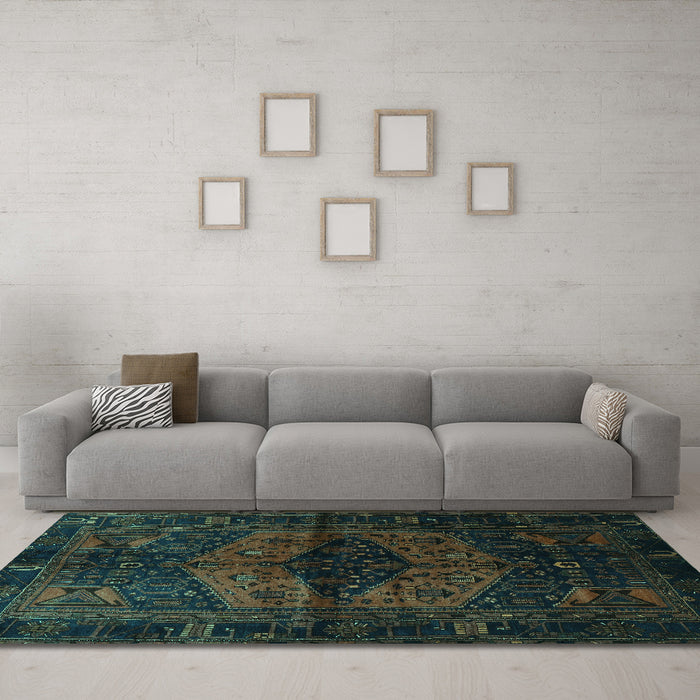Machine Washable Persian Turquoise Traditional Area Rugs in a Living Room,, wshtr3094turq