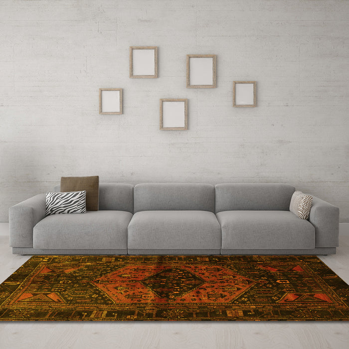 Machine Washable Persian Yellow Traditional Rug in a Living Room, wshtr3094yw