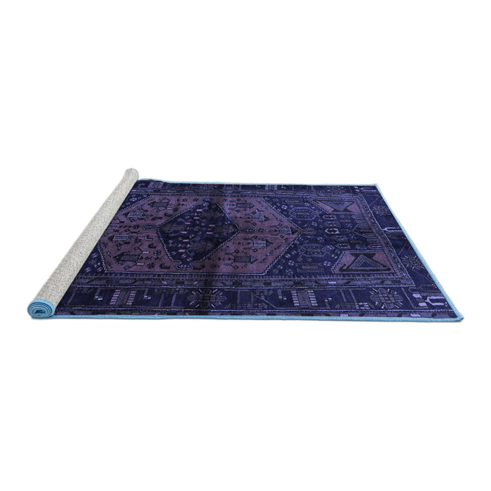 Sideview of Machine Washable Persian Blue Traditional Rug, wshtr3094blu