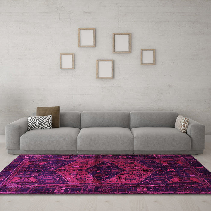 Machine Washable Persian Pink Traditional Rug in a Living Room, wshtr3094pnk