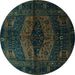 Round Persian Turquoise Traditional Rug, tr3094turq