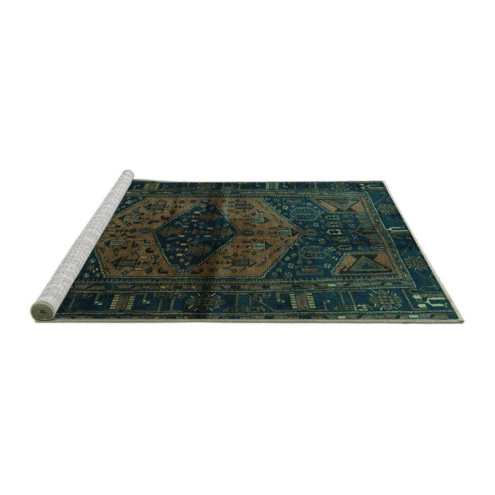 Sideview of Machine Washable Persian Turquoise Traditional Area Rugs, wshtr3094turq