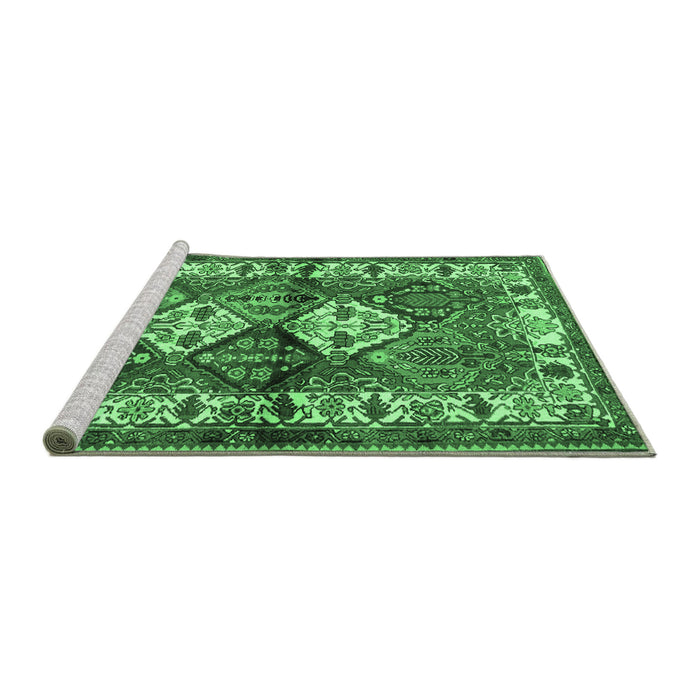 Sideview of Machine Washable Persian Emerald Green Traditional Area Rugs, wshtr3095emgrn