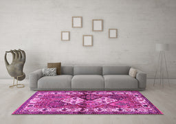 Machine Washable Persian Pink Traditional Rug in a Living Room, wshtr3095pnk