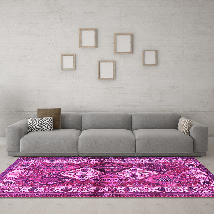 Machine Washable Persian Pink Traditional Rug in a Living Room, wshtr3095pnk