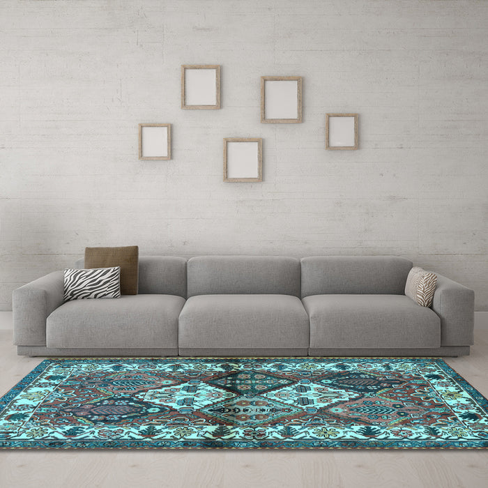 Machine Washable Persian Light Blue Traditional Rug in a Living Room, wshtr3095lblu