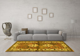 Machine Washable Persian Yellow Traditional Rug in a Living Room, wshtr3095yw