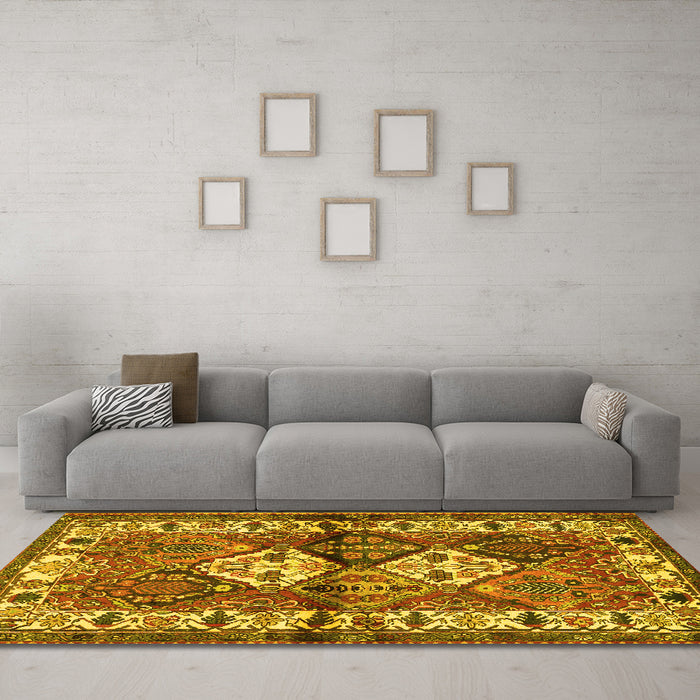 Machine Washable Persian Yellow Traditional Rug in a Living Room, wshtr3095yw