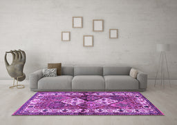 Machine Washable Persian Purple Traditional Area Rugs in a Living Room, wshtr3095pur